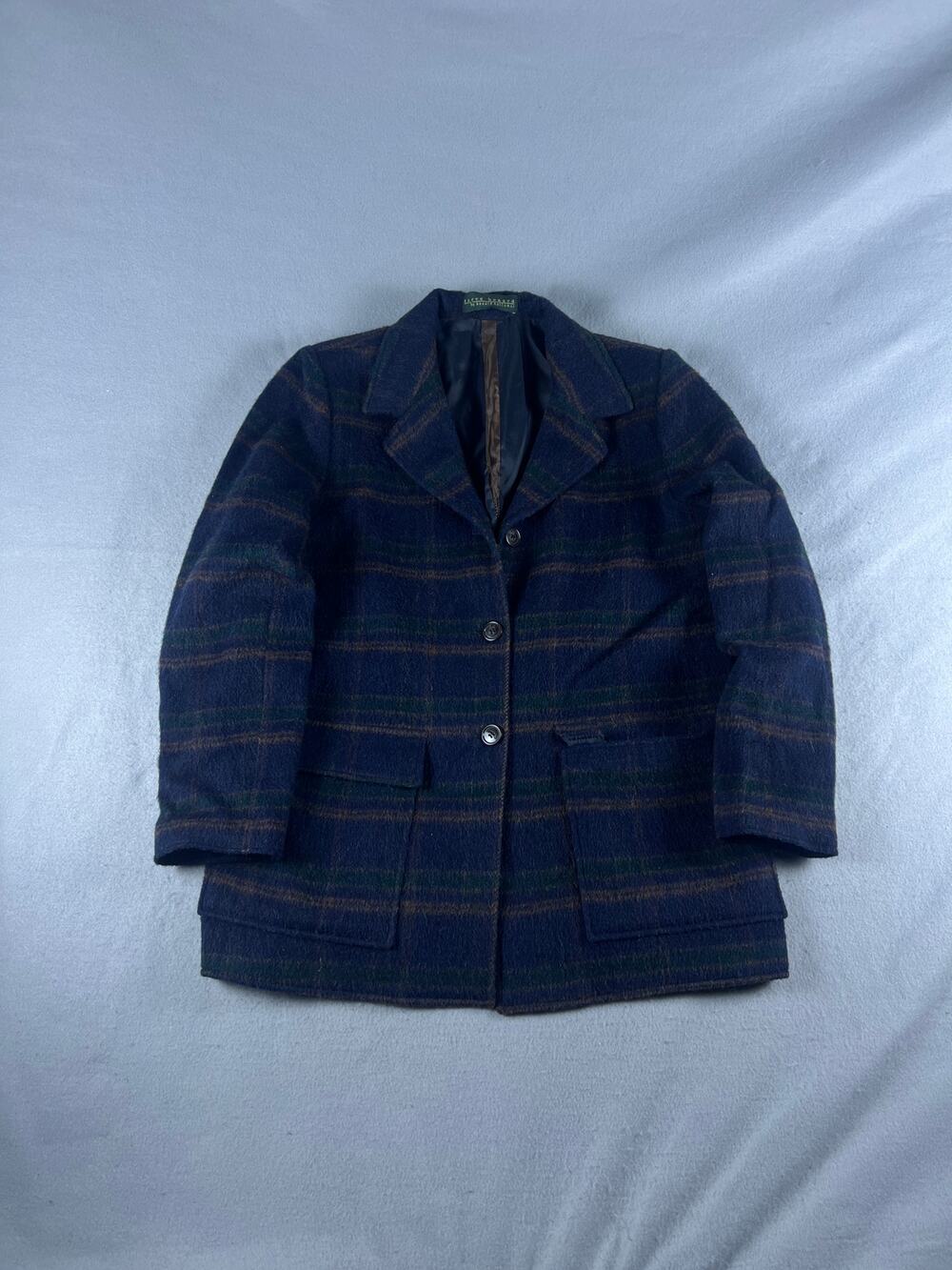Vintage Harve Benard Blazer Jacket Womens XL Blue Green Plaid Wool Preppy Work